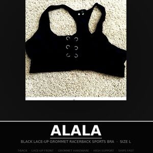 ALALA Black Lace-Up Grommet Racerback Sports Bra Size L | T-Back
